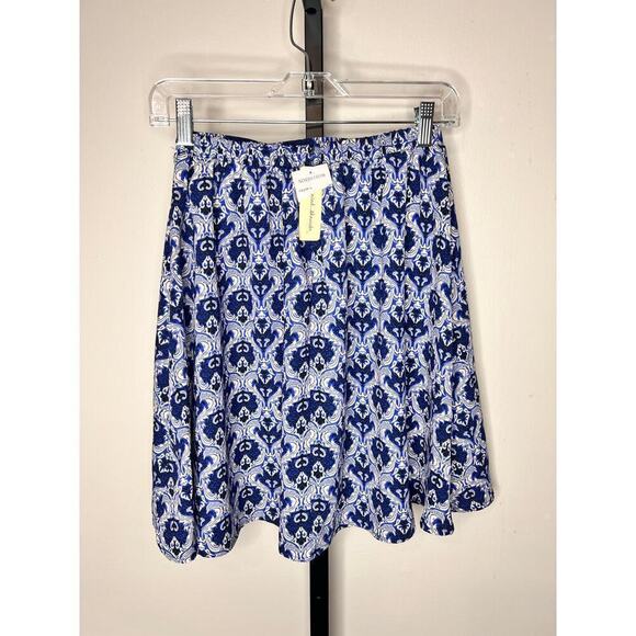 Painted Threads Blue Paisley Damask Print A-Line Flare Mini Skirt Size XS NWT - Picture 3 of 8